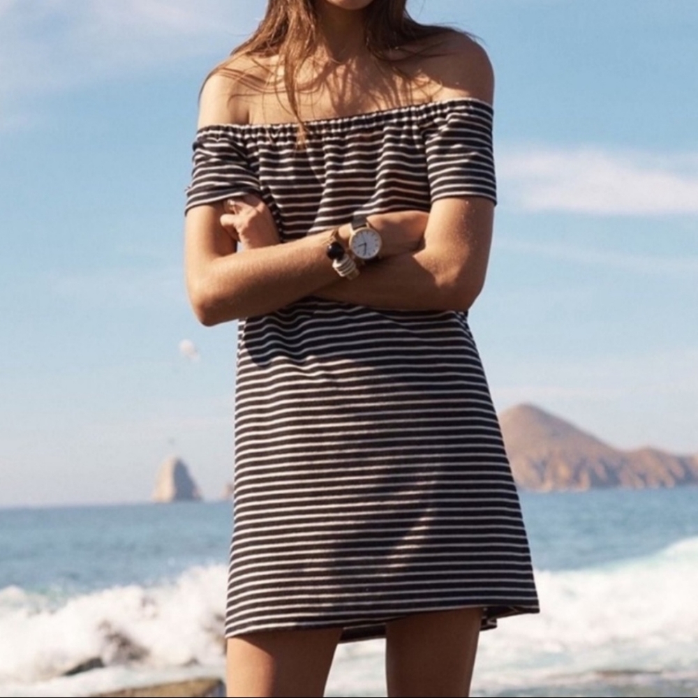 Madewell Melody Off Shoulder Striped Shift Dress